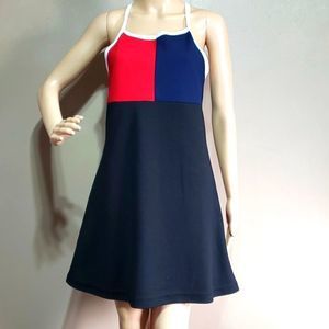 ISANI USA polyester black red cookie block midi dress, sz M
